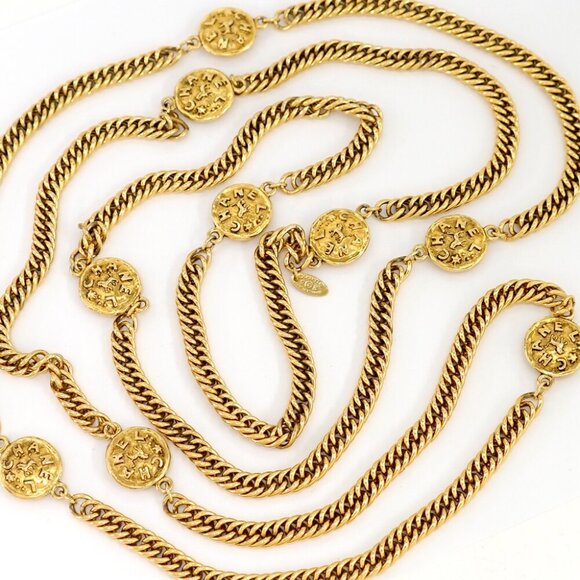 CHANEL CC Logos Coin Charm Long Necklace 67" Gold Tone Auth - Picture 4 of 6